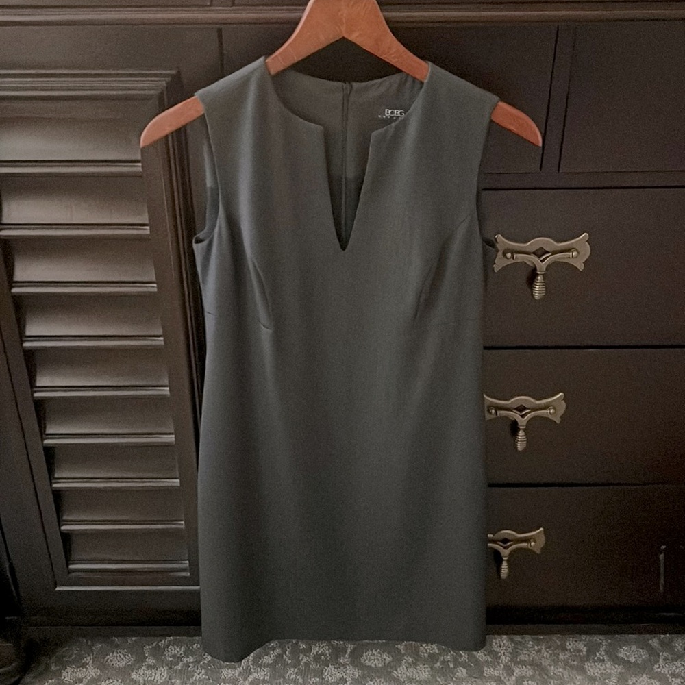 BCBG Dresses black mini dress with fine pinstripe